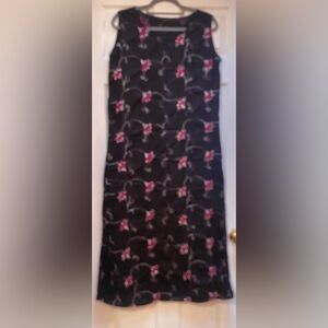 Vintage 80’s Black Floral sleeveless Shift Dress